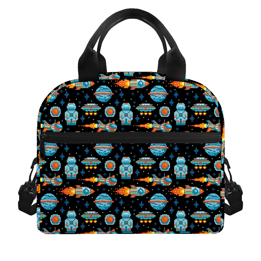 Astronaut And Space Pixel Pattern Print Insulated Lunch Bag