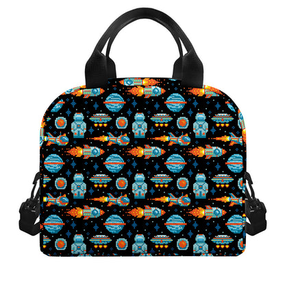 Astronaut And Space Pixel Pattern Print Insulated Lunch Bag
