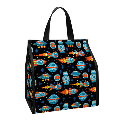 Astronaut And Space Pixel Pattern Print Insulated Lunch Tote
