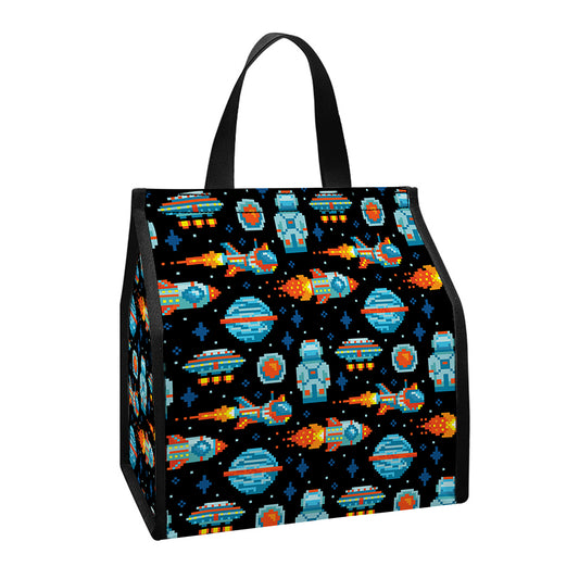 Astronaut And Space Pixel Pattern Print Insulated Lunch Tote