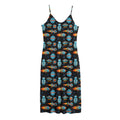 Astronaut And Space Pixel Pattern Print Jersey Midi Cami Dress