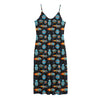 Astronaut And Space Pixel Pattern Print Jersey Midi Cami Dress