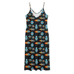 Astronaut And Space Pixel Pattern Print Jersey Midi Cami Dress