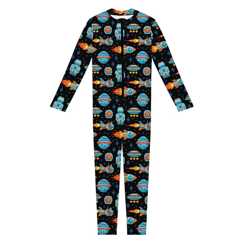 Astronaut And Space Pixel Pattern Print Jumpsuit