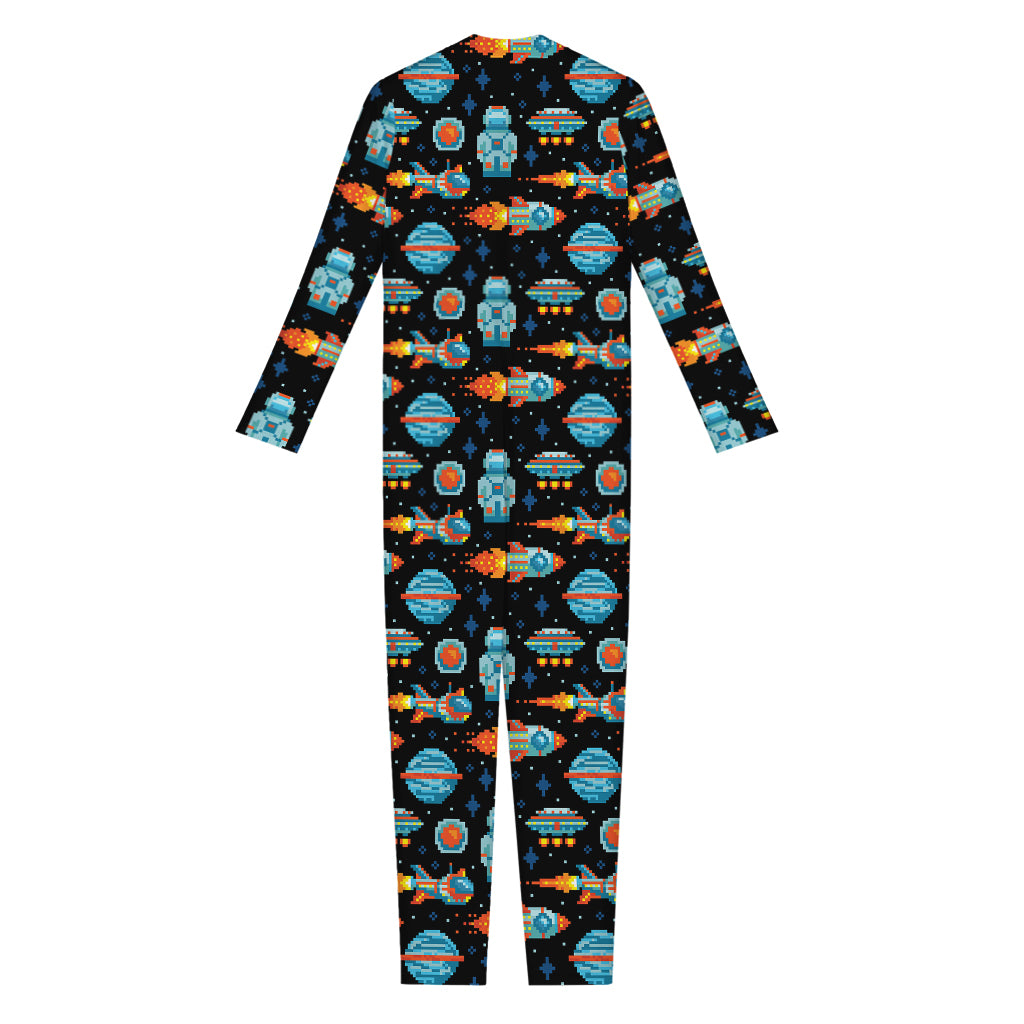 Astronaut And Space Pixel Pattern Print Jumpsuit