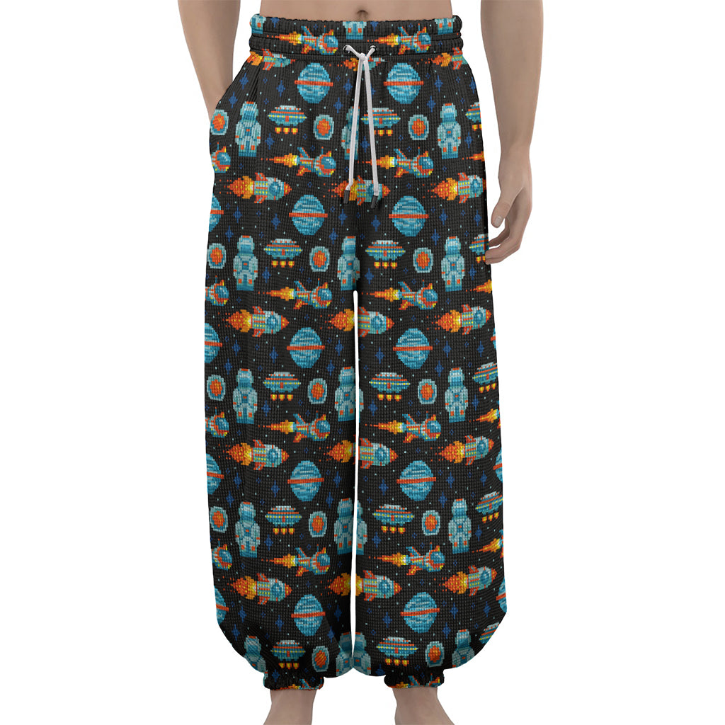 Astronaut And Space Pixel Pattern Print Lantern Pants