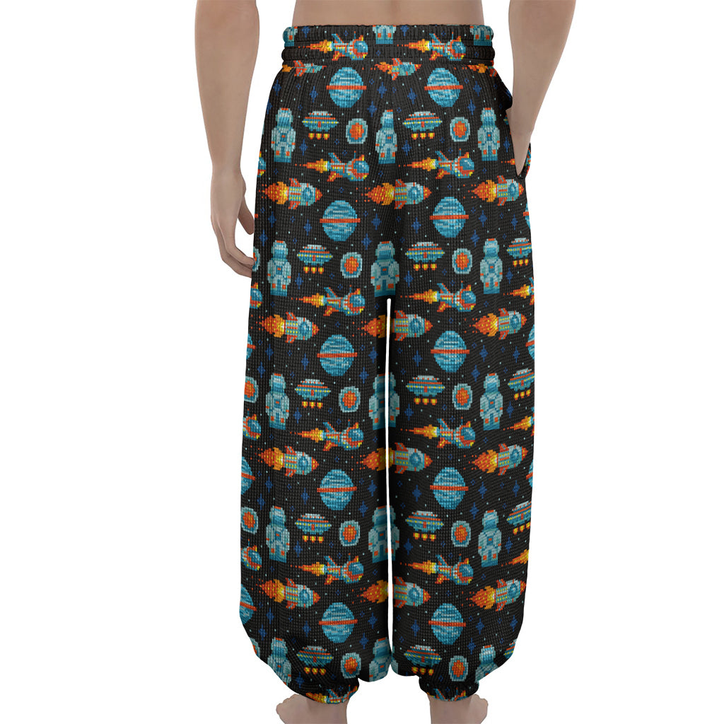 Astronaut And Space Pixel Pattern Print Lantern Pants