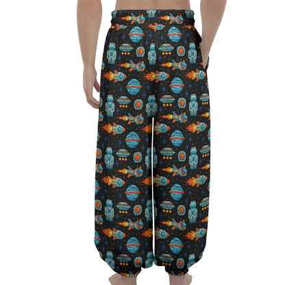 Astronaut And Space Pixel Pattern Print Lantern Pants