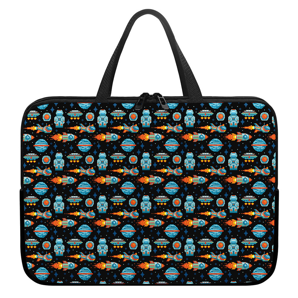 Astronaut And Space Pixel Pattern Print Laptop Sleeve With Handle