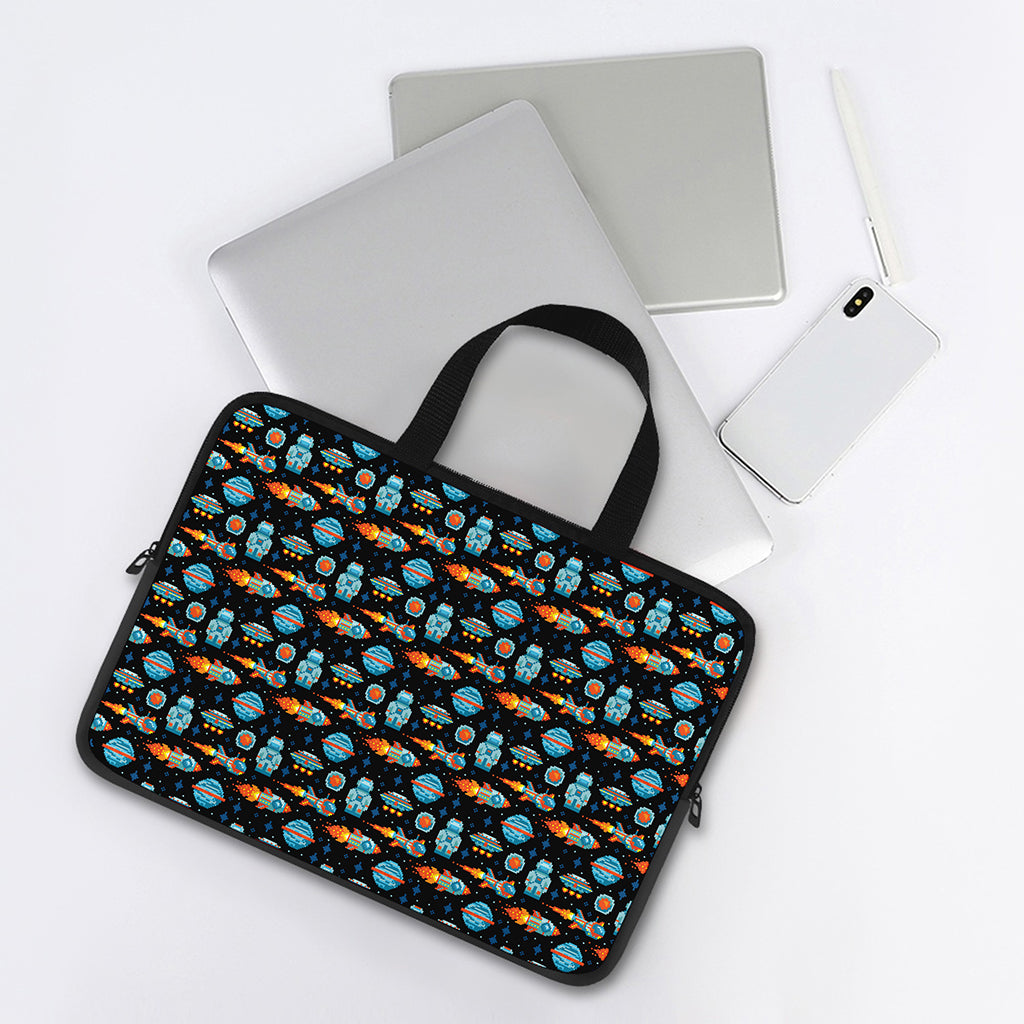 Astronaut And Space Pixel Pattern Print Laptop Sleeve With Handle