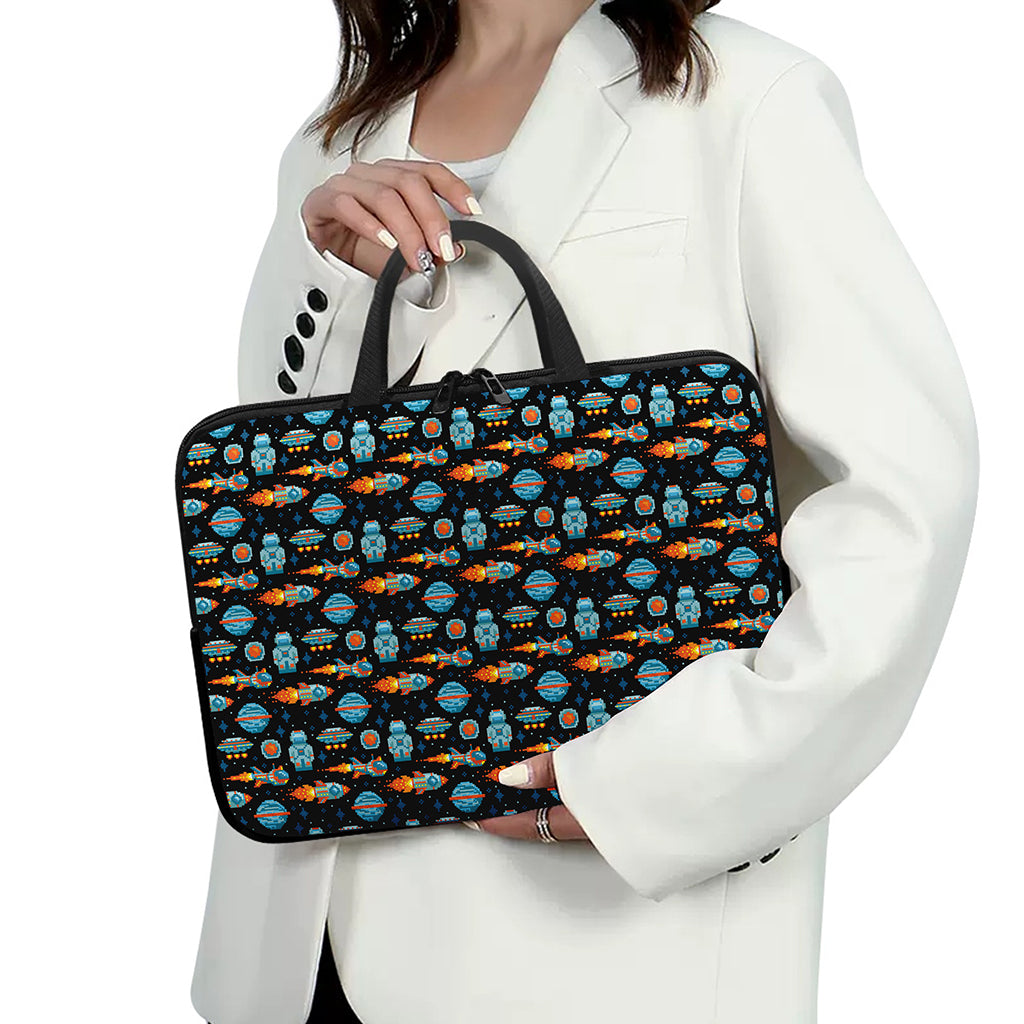 Astronaut And Space Pixel Pattern Print Laptop Sleeve With Handle