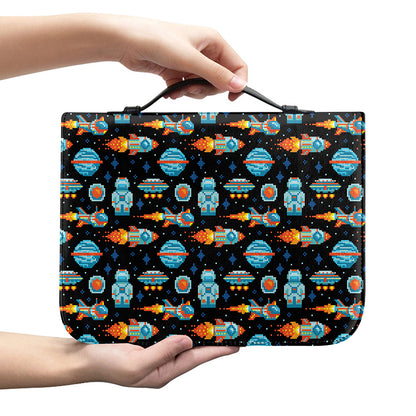 Astronaut And Space Pixel Pattern Print Leather Bible Cover