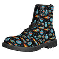 Astronaut And Space Pixel Pattern Print Lace-Up Boots