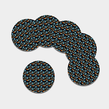 Astronaut And Space Pixel Pattern Print Leather Coaster Set