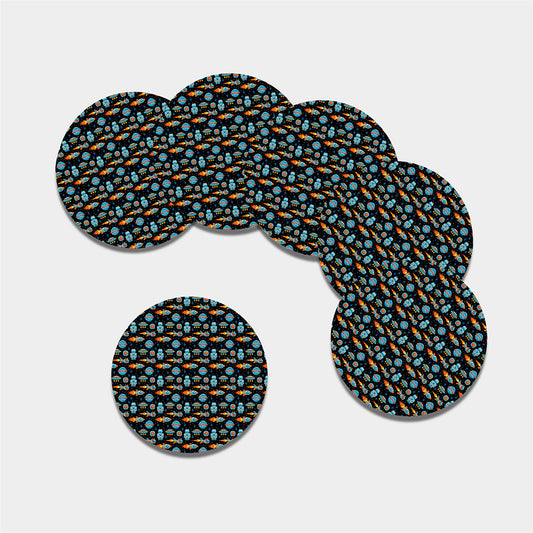 Astronaut And Space Pixel Pattern Print Leather Coaster Set