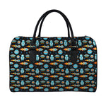 Astronaut And Space Pixel Pattern Print Leather Duffle Bag