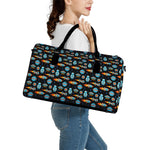 Astronaut And Space Pixel Pattern Print Leather Duffle Bag