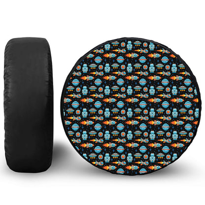 Astronaut And Space Pixel Pattern Print Leather Spare Tire Cover