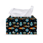 Astronaut And Space Pixel Pattern Print Leather Tissue Box Cover