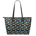 Astronaut And Space Pixel Pattern Print Leather Tote Bag With Zipper