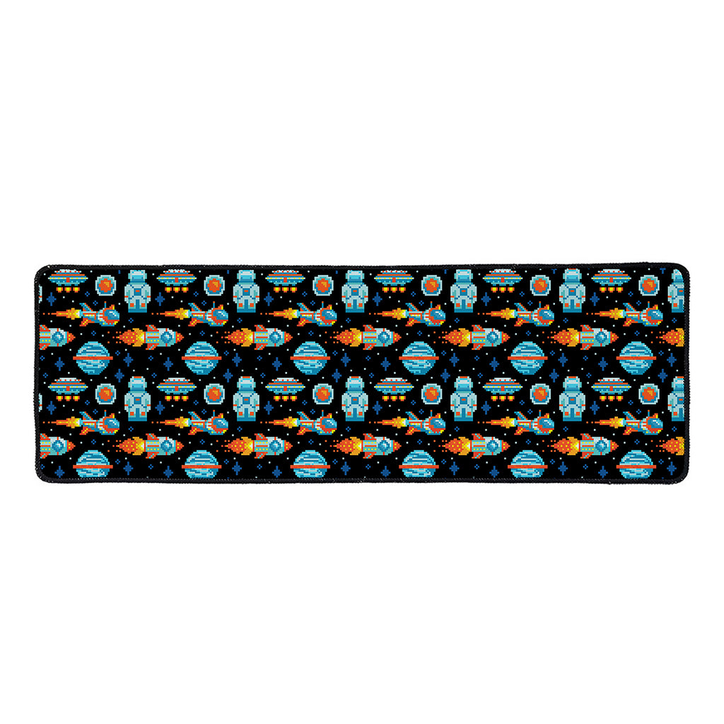 Astronaut And Space Pixel Pattern Print Long Kitchen Mat