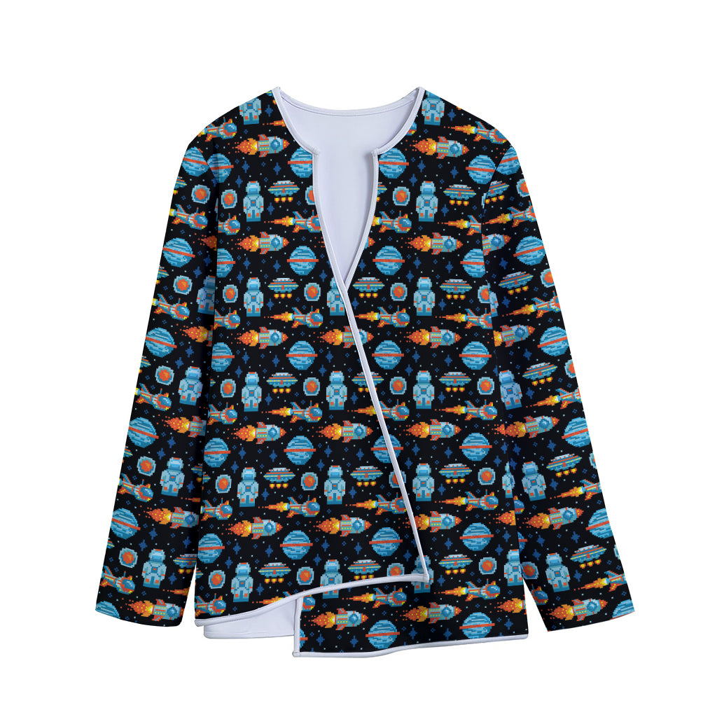 Astronaut And Space Pixel Pattern Print Long Sleeve Short Coat