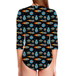 Astronaut And Space Pixel Pattern Print Long Sleeve Swimsuit