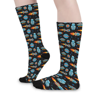 Astronaut And Space Pixel Pattern Print Long Socks