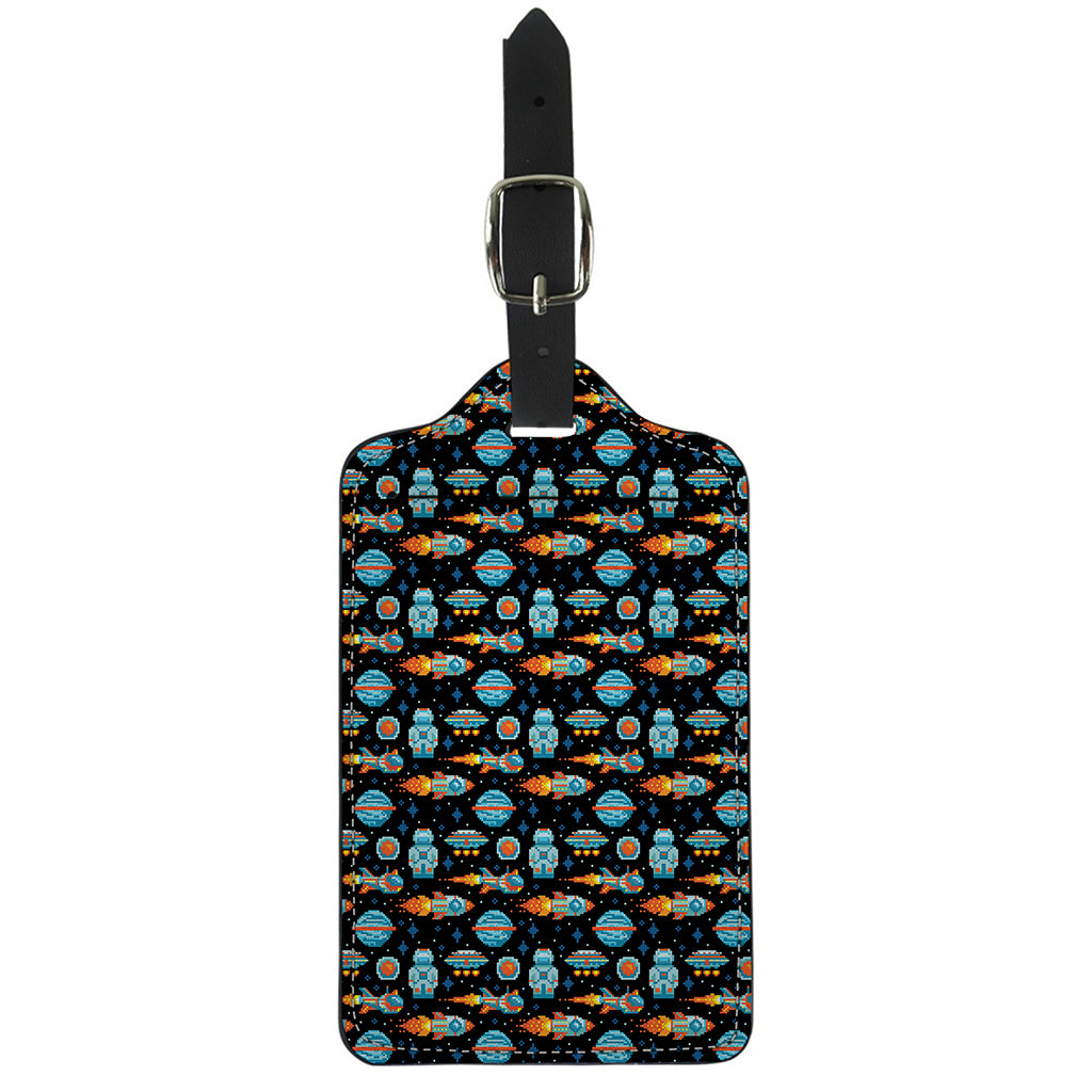 Astronaut And Space Pixel Pattern Print Luggage Tag