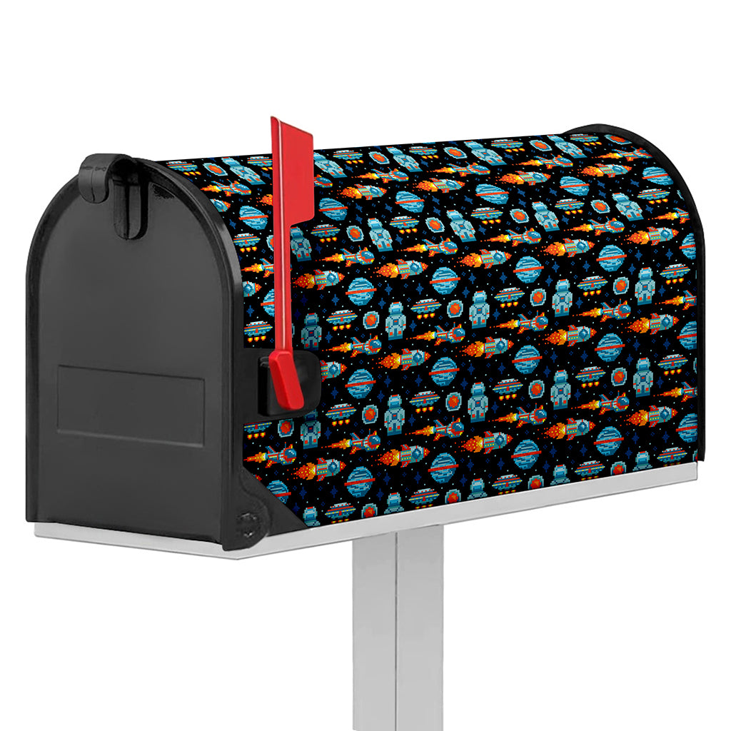 Astronaut And Space Pixel Pattern Print Mailbox Cover