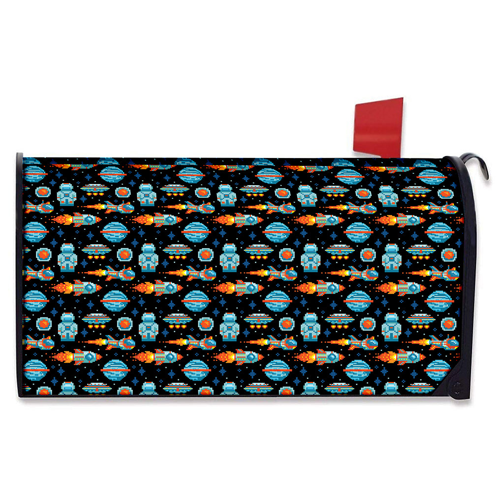 Astronaut And Space Pixel Pattern Print Mailbox Cover