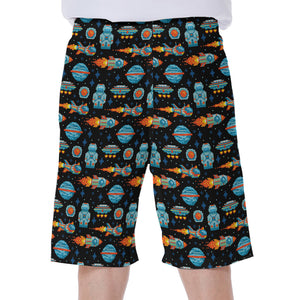 Astronaut And Space Pixel Pattern Print Men's Beach Shorts