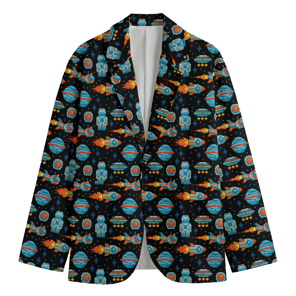 Astronaut And Space Pixel Pattern Print Men's Blazer