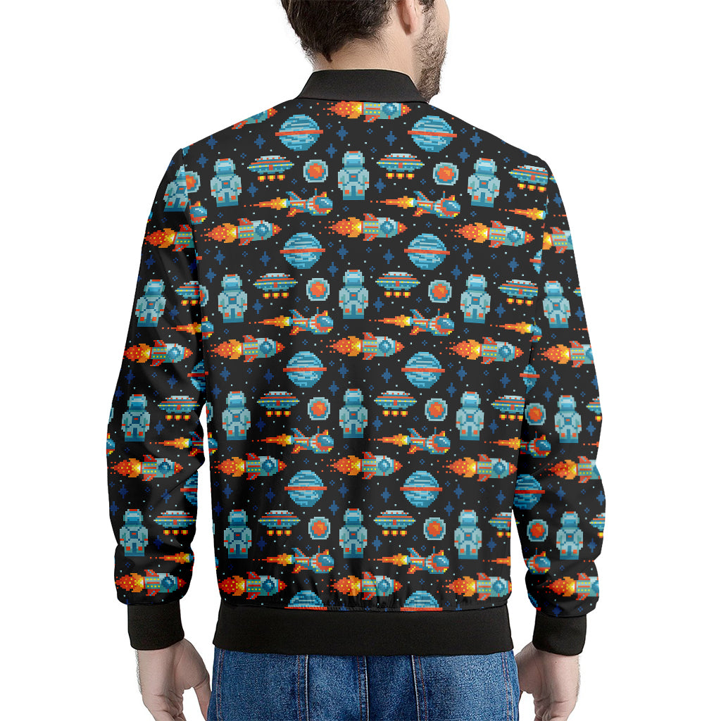 Astronaut And Space Pixel Pattern Print Men's Bomber Jacket
