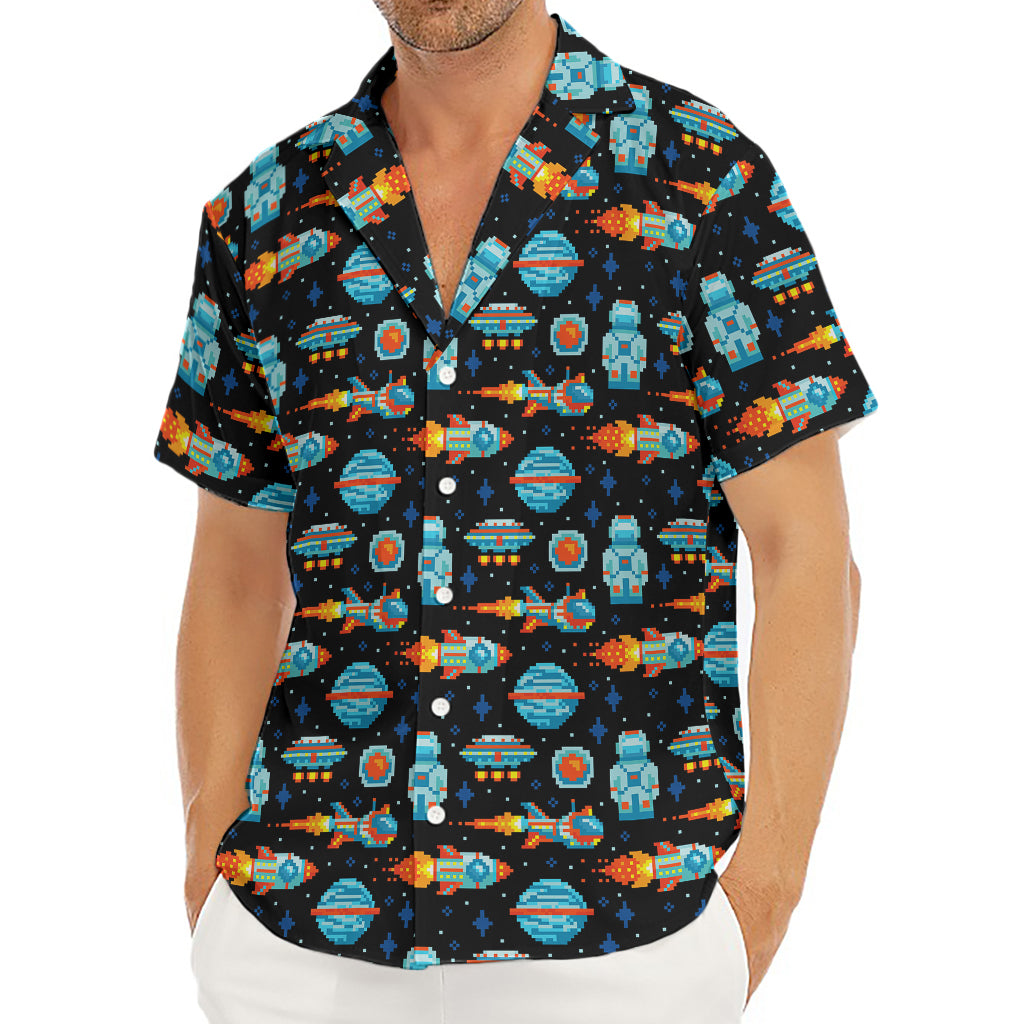 Astronaut And Space Pixel Pattern Print Men's Deep V-Neck Shirt