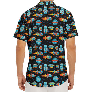 Astronaut And Space Pixel Pattern Print Men's Deep V-Neck Shirt