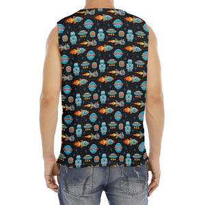 Astronaut And Space Pixel Pattern Print Men's Fitness Tank Top