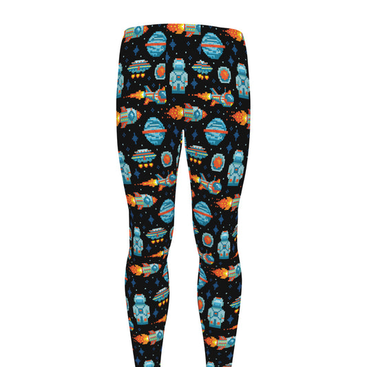 Astronaut And Space Pixel Pattern Print Men's leggings