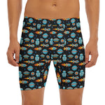 Astronaut And Space Pixel Pattern Print Men's Long Boxer Briefs