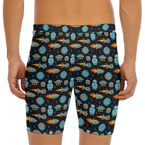 Astronaut And Space Pixel Pattern Print Men's Long Boxer Briefs