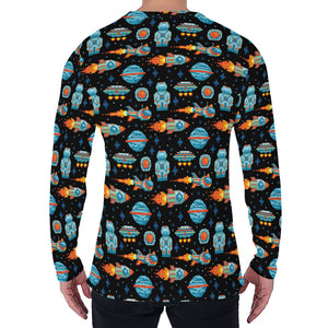 Astronaut And Space Pixel Pattern Print Men's Long Sleeve T-Shirt