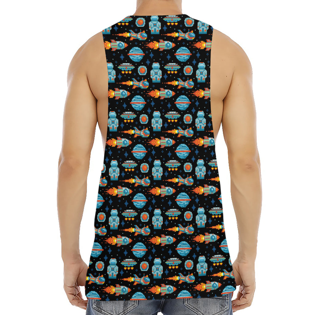 Astronaut And Space Pixel Pattern Print Men's Muscle Tank Top