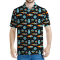 Astronaut And Space Pixel Pattern Print Men's Polo Shirt