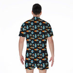 Astronaut And Space Pixel Pattern Print Men's Rompers