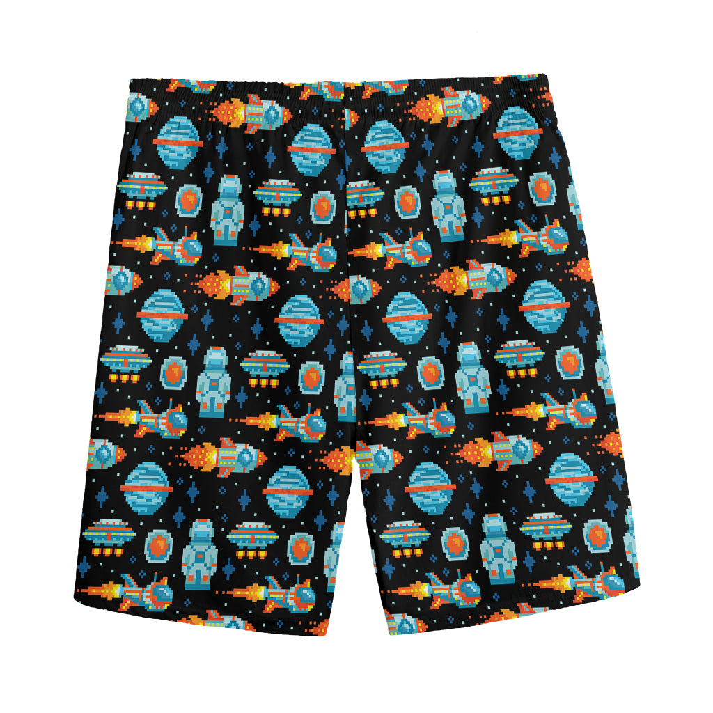 Astronaut And Space Pixel Pattern Print Men's Sports Shorts