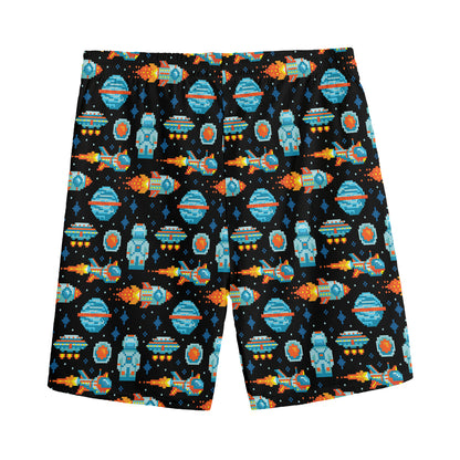 Astronaut And Space Pixel Pattern Print Men's Sports Shorts