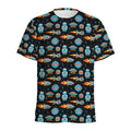 Astronaut And Space Pixel Pattern Print Men's Athletic T-Shirt