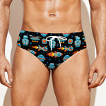 Astronaut And Space Pixel Pattern Print Men's Swim Briefs