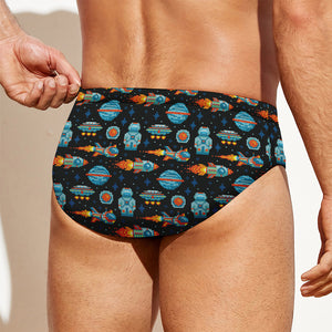 Astronaut And Space Pixel Pattern Print Men's Swim Briefs