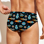 Astronaut And Space Pixel Pattern Print Men's Swim Briefs